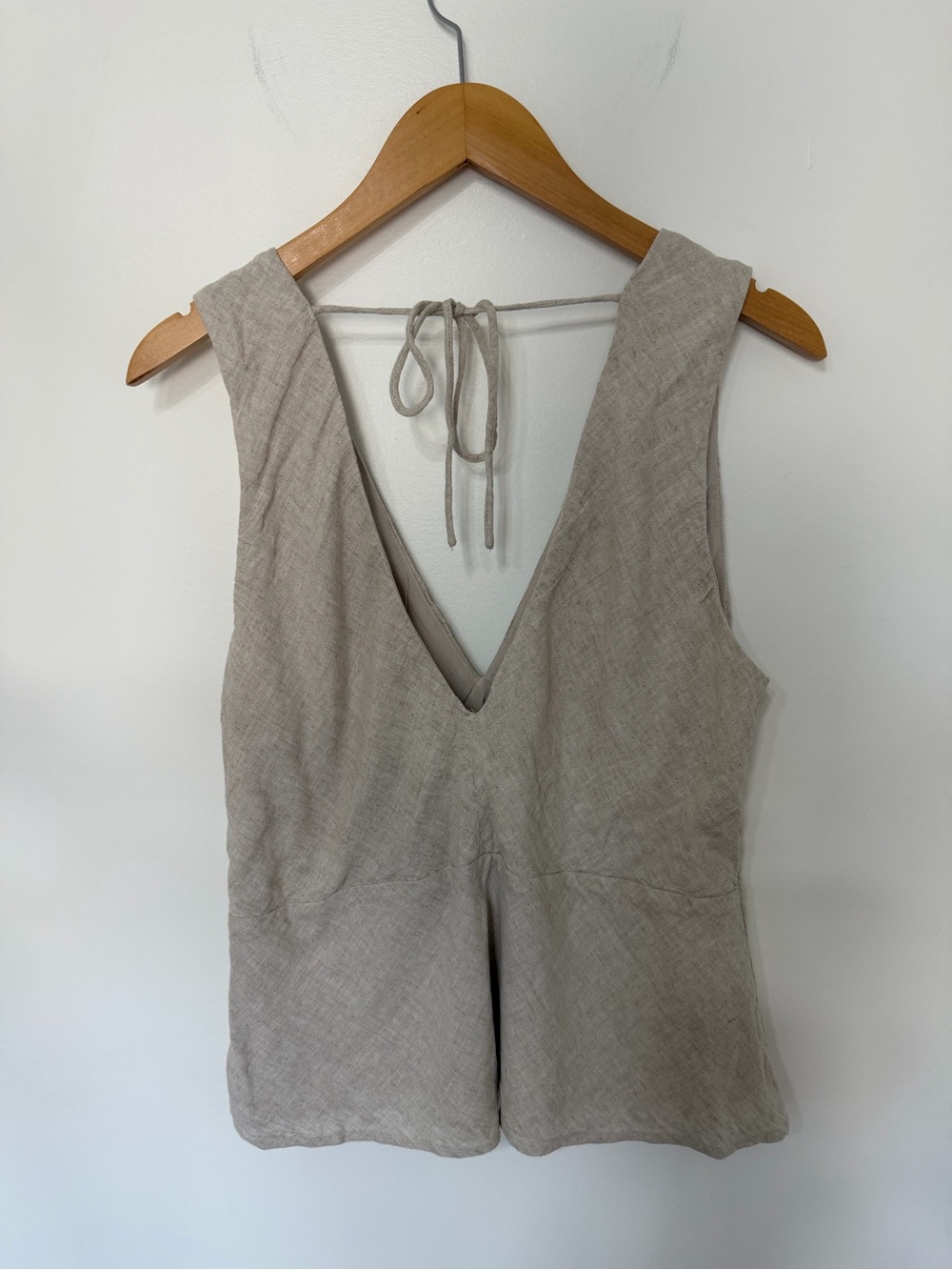 Abercrombie & Fitch Linen Blend Beige Deep V Neck Tie Back Vest Top Large NWT